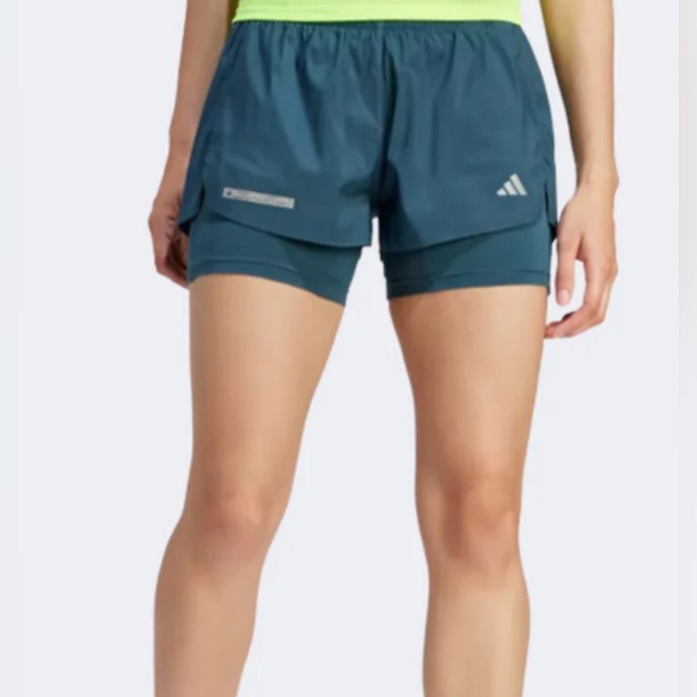Adidas Blue Athletic Running Shorts with Compression Layer